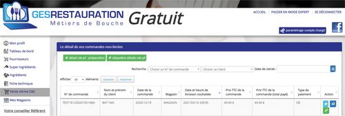 Administration des cdes MysolutionsWEB - GesRestauration c'est fait !